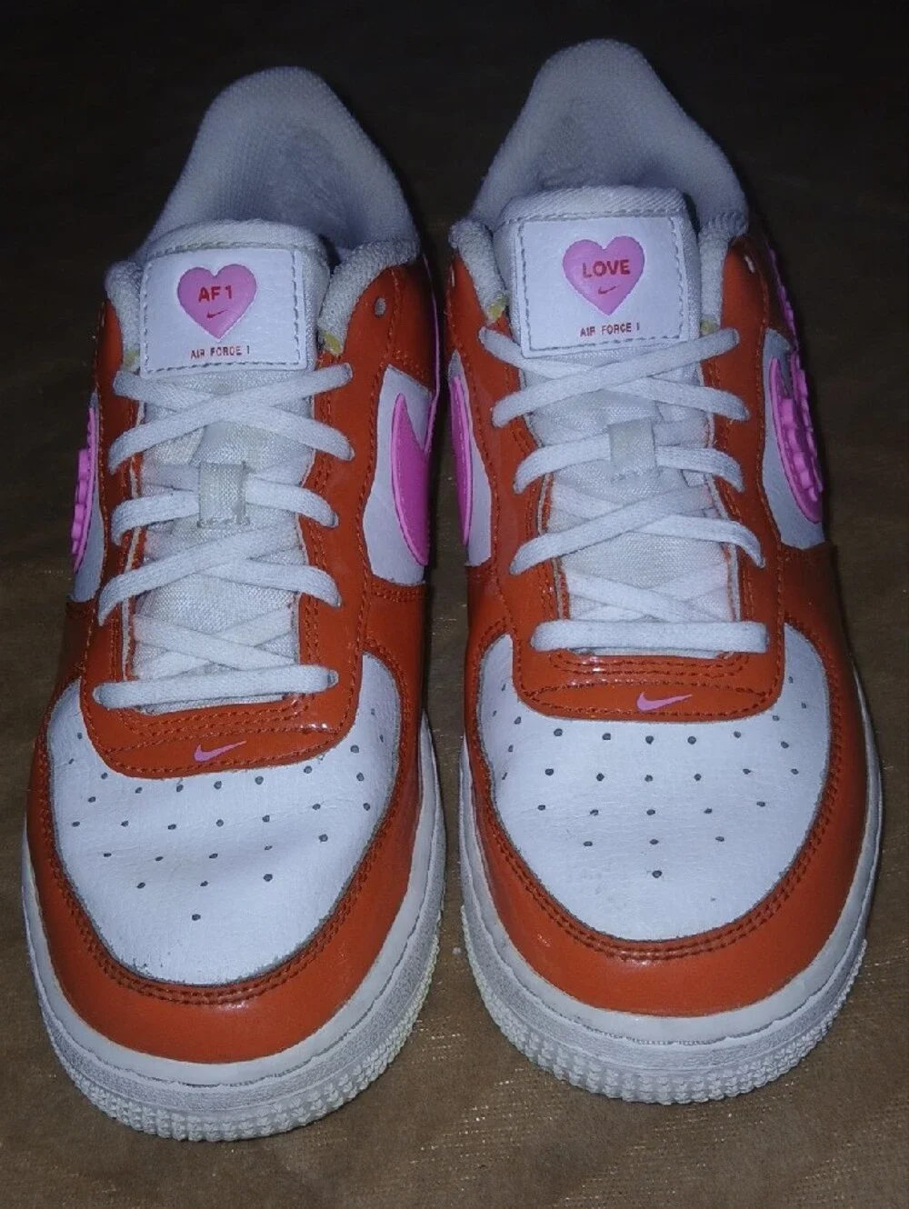 Kids Nike Air Force 1 Lv8 Valentine's Day Orange Pink Hearts Sz: 6.5